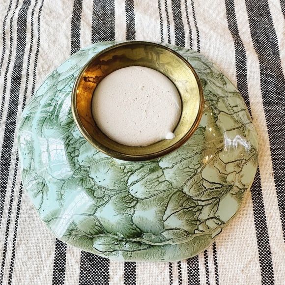 MCM Delft Hand painted brass pedestal bowl - Picture 5 of 8